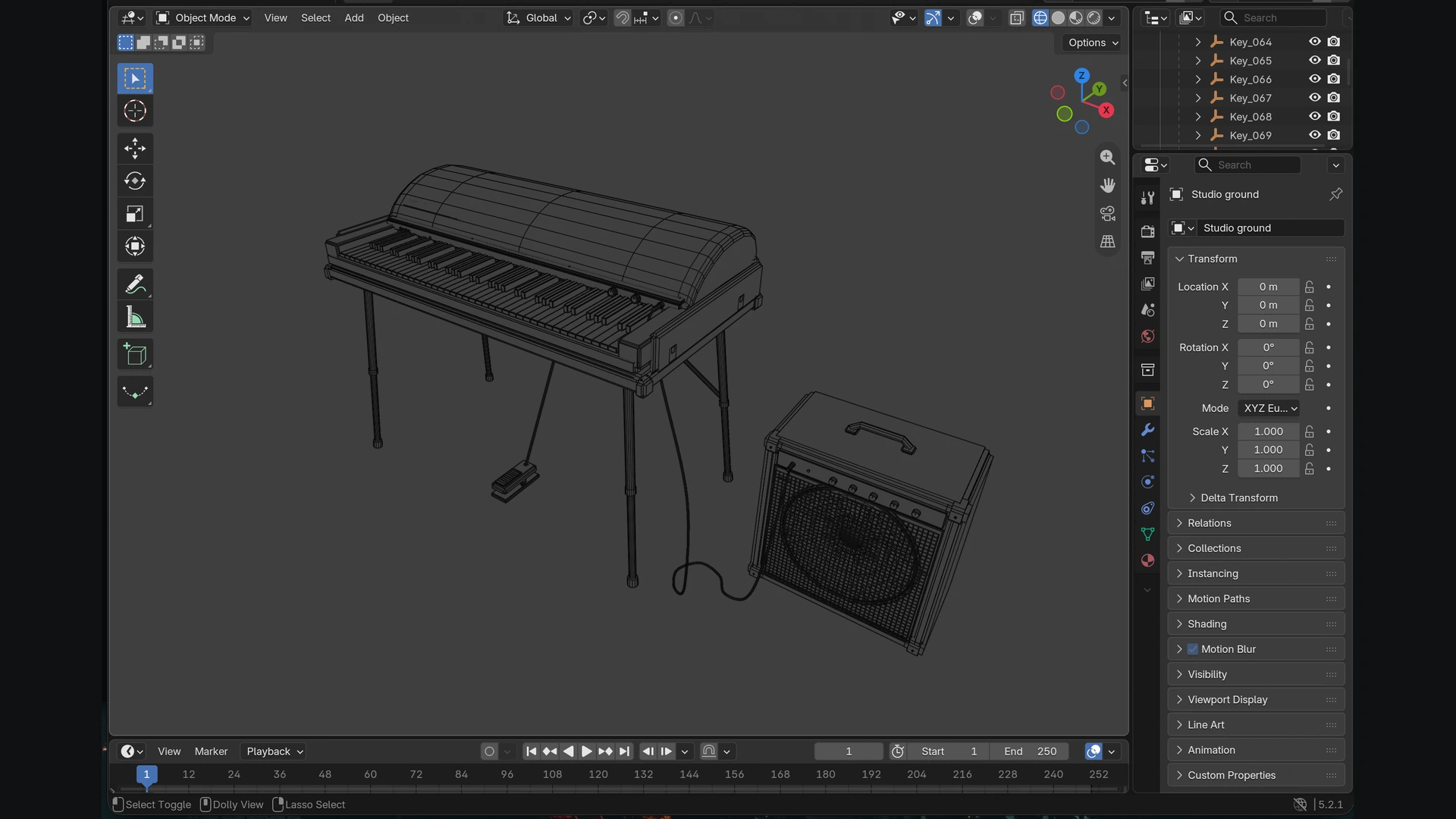 A Rhodes electric piano and amplifier model in Blender.