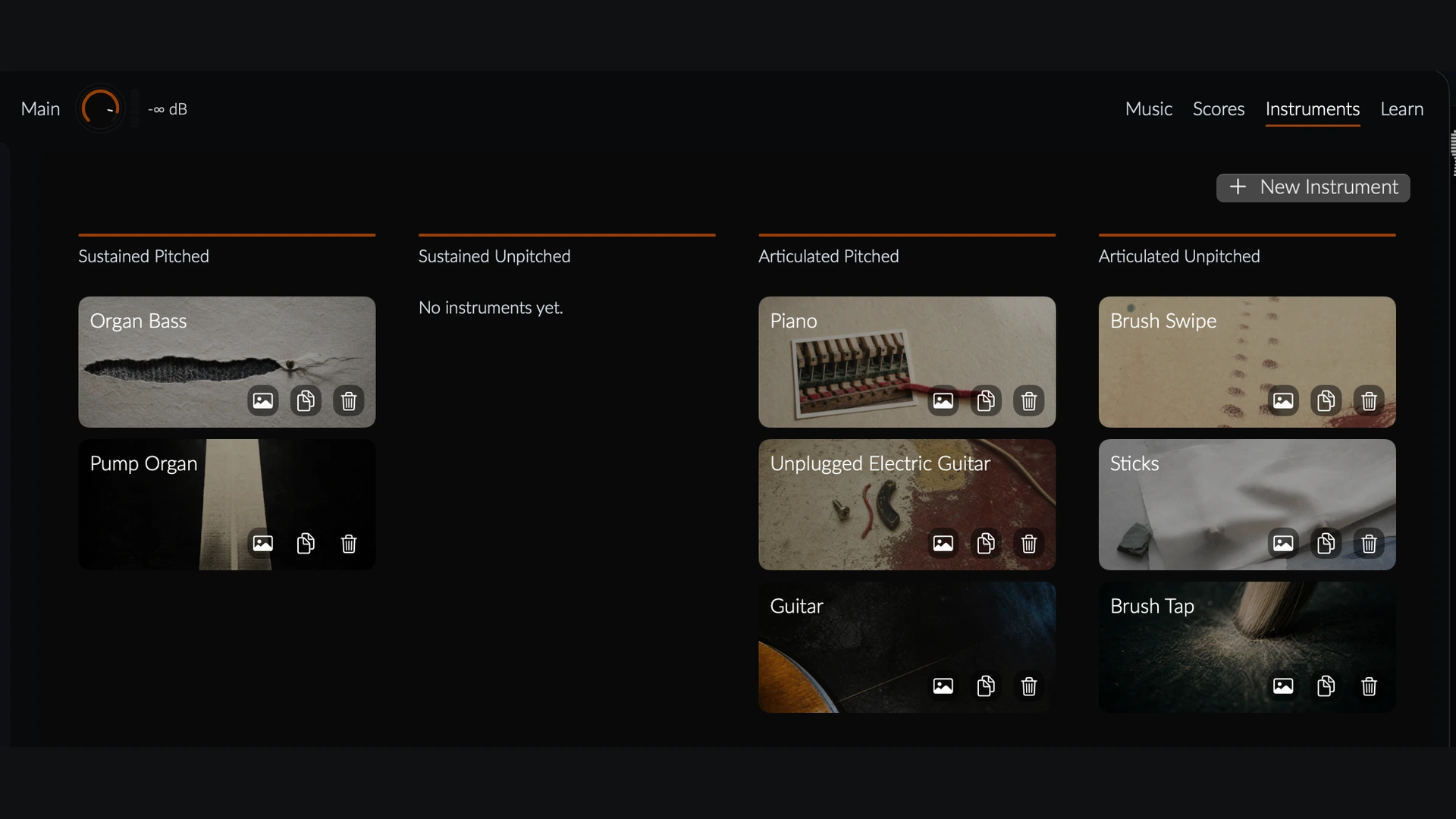 The instrument library in the Sound for Movement macOS app.